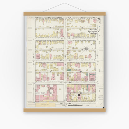 Old map wall art mockup — magnetic wood frame on white wall — Sanborn Fire Insurance Map from Altoona, Blair County, Pennsylvania (1888), Sheet #0003