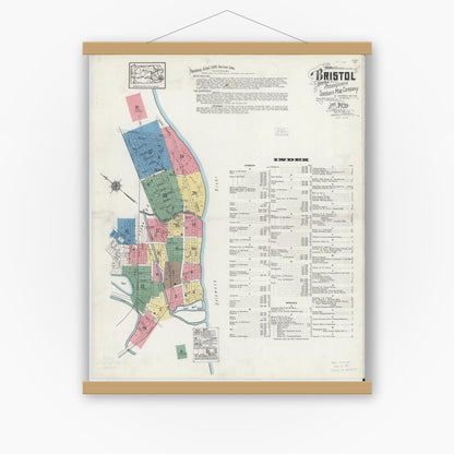 Old map wall art mockup — magnetic wood frame on white wall — Sanborn Fire Insurance Map from Bristol, Bucks County, Pennsylvania (1927), Sheet #0001