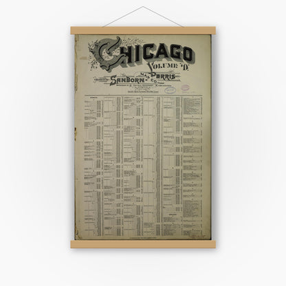 Old map wall art mockup — magnetic wood frame on white wall — Sanborn Fire Insurance Map from Chicago, Cook County, Illinois (1897), Sheet #0001