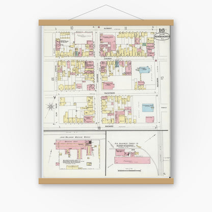 Old map wall art mockup — magnetic wood frame on white wall — Sanborn Fire Insurance Map from New Brunswick, Middlesex County, New Jersey (1897), Sheet #0016