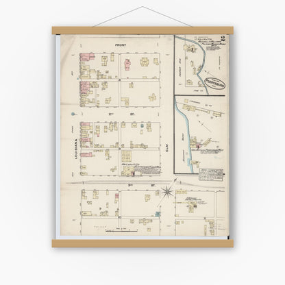 Old map wall art mockup — magnetic wood frame on white wall — Sanborn Fire Insurance Map from Perrysburg, Wood County, Ohio (1884), Sheet #0002
