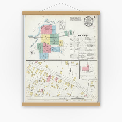 Old map wall art mockup — magnetic wood frame on white wall — Sanborn Fire Insurance Map from Bordentown, Burlington County, New Jersey (1897) - Complete Map Set