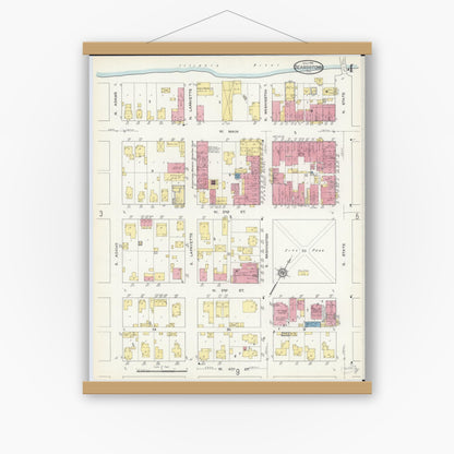 Old map wall art mockup — magnetic wood frame on white wall — Sanborn Fire Insurance Map from Beardstown, Cass County, Illinois (1913), Sheet #0004