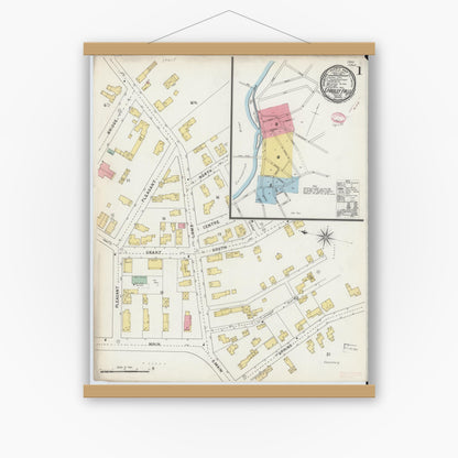 Old map wall art mockup — magnetic wood frame on white wall — Sanborn Fire Insurance Map from South Hadley Falls, Hampshire County, Massachusetts (1895) - Complete Map Set