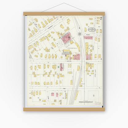 Old map wall art mockup — magnetic wood frame on white wall — Sanborn Fire Insurance Map from Ashtabula, Ashtabula County, Ohio (1898), Sheet #0007