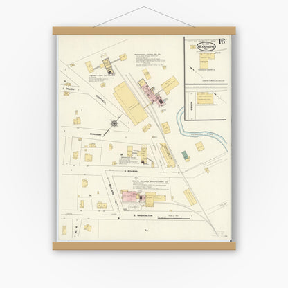 Old map wall art mockup — magnetic wood frame on white wall — Sanborn Fire Insurance Map from Waxahachie, Ellis County, Texas (1909), Sheet #0016