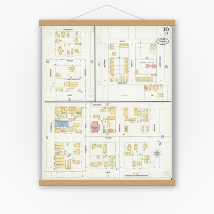 Old map wall art mockup — magnetic wood frame on white wall — Sanborn Fire Insurance Map from Tampa, Hillsborough County, Florida (1899), Sheet #0010