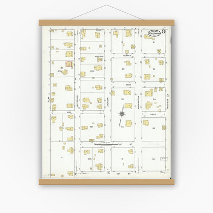 Old map wall art mockup — magnetic wood frame on white wall — Sanborn Fire Insurance Map from Kaufman, Kaufman County, Texas (1920), Sheet #0008