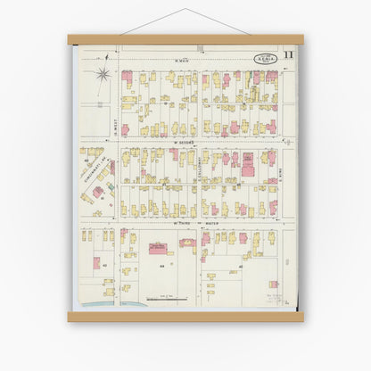Old map wall art mockup — magnetic wood frame on white wall — Sanborn Fire Insurance Map from Xenia, Greene County, Ohio (1895), Sheet #0011