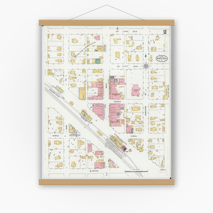 Old map wall art mockup — magnetic wood frame on white wall — Sanborn Fire Insurance Map from Marissa, Saint Clair County, Illinois (1906), Sheet #0002