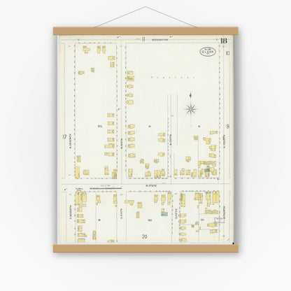 Old map wall art mockup — magnetic wood frame on white wall — Sanborn Fire Insurance Map from Olean, Cattaraugus County, New York (1898), Sheet #0018