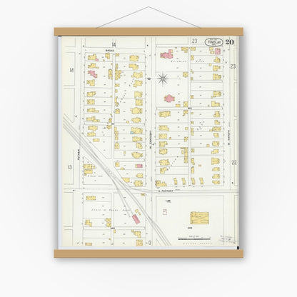 Old map wall art mockup — magnetic wood frame on white wall — Sanborn Fire Insurance Map from Findlay, Hancock County, Ohio (1901), Sheet #0020
