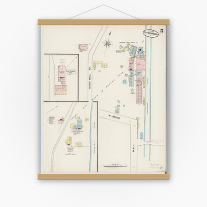 Old map wall art mockup — magnetic wood frame on white wall — Sanborn Fire Insurance Map from Royersford, Montgomery County, Pennsylvania (1888), Sheet #0005