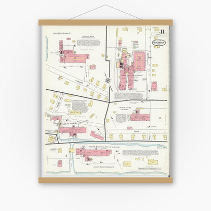Old map wall art mockup — magnetic wood frame on white wall — Sanborn Fire Insurance Map from Burlington, Alamance County, North Carolina (1913), Sheet #0011