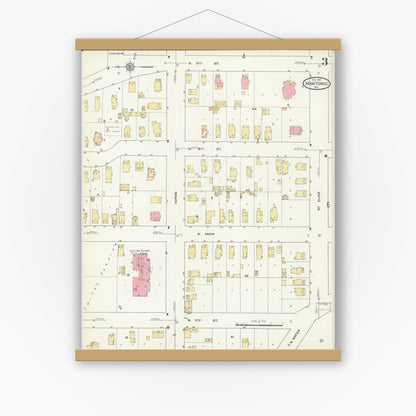 Old map wall art mockup — magnetic wood frame on white wall — Sanborn Fire Insurance Map from Manitowoc, Manitowoc County, Wisconsin (1912), Sheet #0003