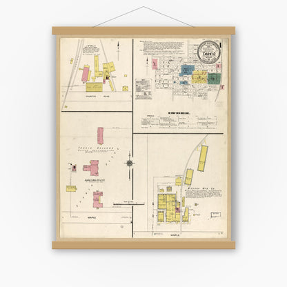 Old map wall art mockup — magnetic wood frame on white wall — Sanborn Fire Insurance Map from Tarkio, Atchison County, Missouri (1911), Sheet #0001