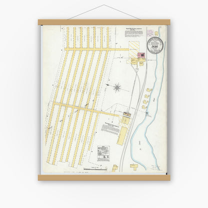 Old map wall art mockup — magnetic wood frame on white wall — Sanborn Fire Insurance Map from Skibo, Saint Louis County, Minnesota (1904), Sheet #0001