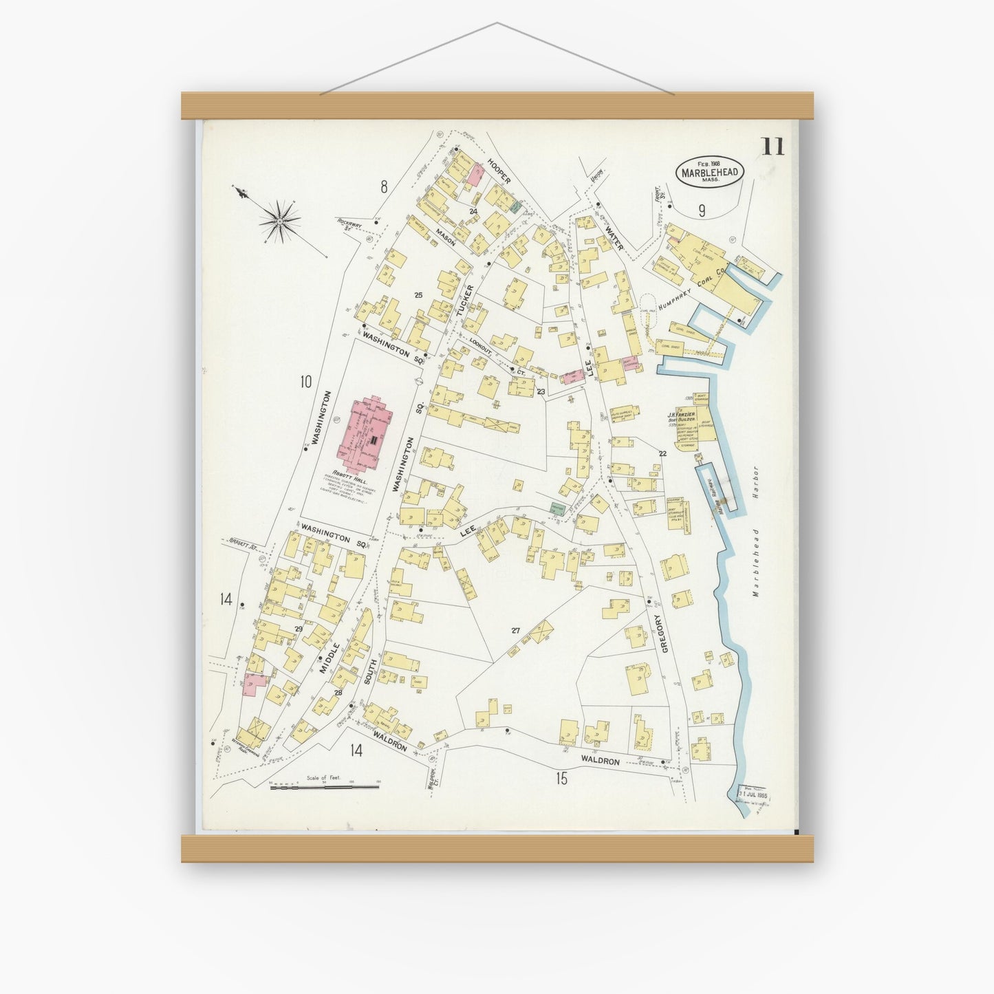 Old map wall art mockup — magnetic wood frame on white wall — Sanborn Fire Insurance Map from Marblehead, Essex County, Massachusetts (1908), Sheet #0011