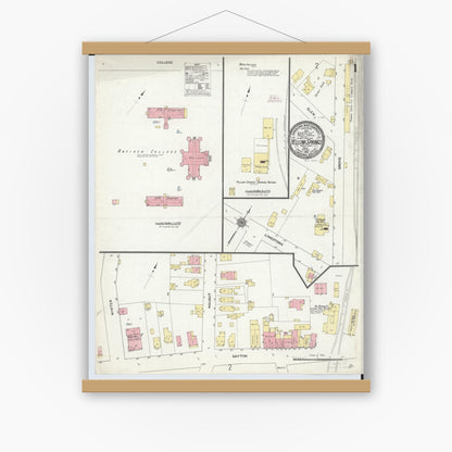 Old map wall art mockup — magnetic wood frame on white wall — Sanborn Fire Insurance Map from Yellow Springs, Greene County, Ohio (1910), Sheet #0001