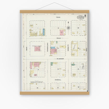 Old map wall art mockup — magnetic wood frame on white wall — Sanborn Fire Insurance Map from Vernon, Wilbarger County, Texas (1891), Sheet #0003