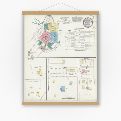 Old map wall art mockup — magnetic wood frame on white wall — Sanborn Fire Insurance Map from Brownwood, Brown County, Texas (1893) - Complete Map Set