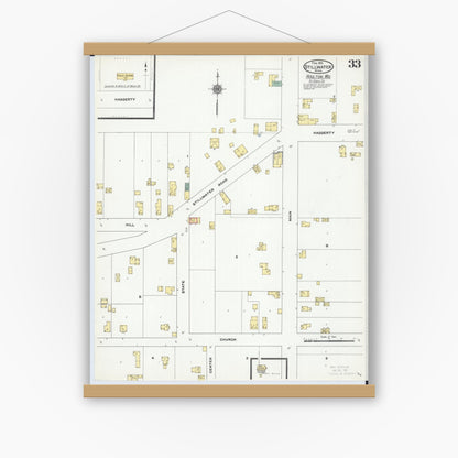 Old map wall art mockup — magnetic wood frame on white wall — Sanborn Fire Insurance Map from Stillwater, Washington County, Minnesota (1910), Sheet #0033