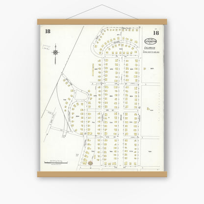 Old map wall art mockup — magnetic wood frame on white wall — Sanborn Fire Insurance Map from Lexington, Davidson County, North Carolina (1923), Sheet #0018