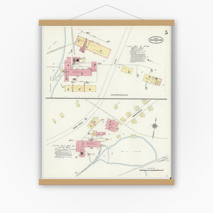 Old map wall art mockup — magnetic wood frame on white wall — Sanborn Fire Insurance Map from Rockingham, Richmond County, North Carolina (1911), Sheet #0005