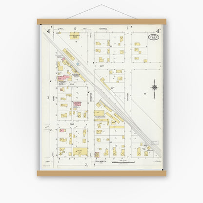 Old map wall art mockup — magnetic wood frame on white wall — Sanborn Fire Insurance Map from Yale, Saint Clair County, Michigan (1924), Sheet #0004