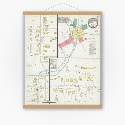 Old map wall art mockup — magnetic wood frame on white wall — Sanborn Fire Insurance Map from Clinton, Hunterdon County, New Jersey (1897) - Complete Map Set