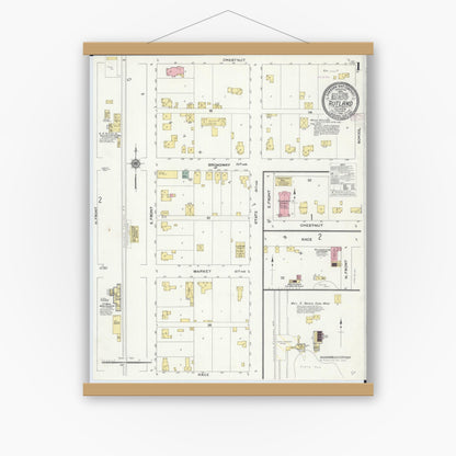 Old map wall art mockup — magnetic wood frame on white wall — Sanborn Fire Insurance Map from Rutland, La Salle County, Illinois (1910) - Complete Map Set