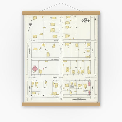 Old map wall art mockup — magnetic wood frame on white wall — Sanborn Fire Insurance Map from Lincolnton, Lincoln County, North Carolina (1921), Sheet #0005