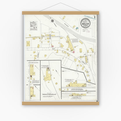 Old map wall art mockup — magnetic wood frame on white wall — Sanborn Fire Insurance Map from Mapleton, Huntingdon County, Pennsylvania (1911) - Complete Map Set