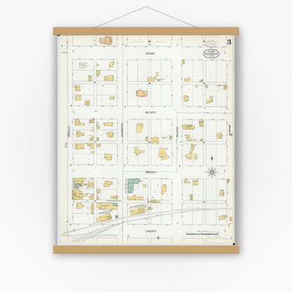 Old map wall art mockup — magnetic wood frame on white wall — Sanborn Fire Insurance Map from Glencoe, Mcleod County, Minnesota (1899), Sheet #0003