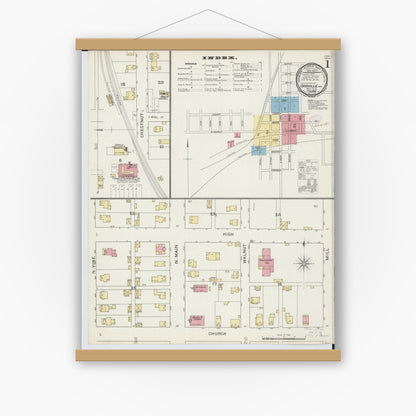 Old map wall art mockup — magnetic wood frame on white wall — Sanborn Fire Insurance Map from Orrville, Wayne County, Ohio (1893) - Complete Map Set