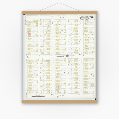 Old map wall art mockup — magnetic wood frame on white wall — Sanborn Fire Insurance Map from Traverse City, Grand Traverse County, Michigan (1910), Sheet #0020