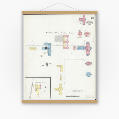 Old map wall art mockup — magnetic wood frame on white wall — Sanborn Fire Insurance Map from Red Wing, Goodhue County, Minnesota (1910), Sheet #0021
