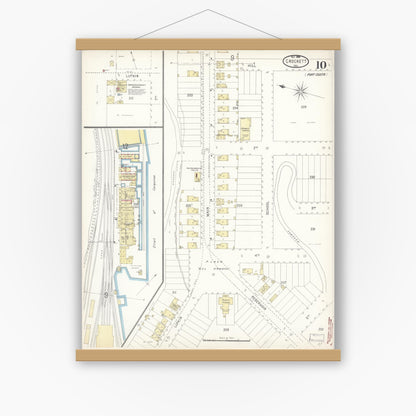 Old map wall art mockup — magnetic wood frame on white wall — Sanborn Fire Insurance Map from Crockett, Contra Costa County, California (1899), Sheet #0010