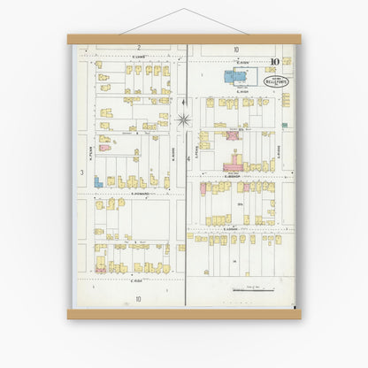 Old map wall art mockup — magnetic wood frame on white wall — Sanborn Fire Insurance Map from Bellefonte, Centre County, Pennsylvania (1904), Sheet #0010