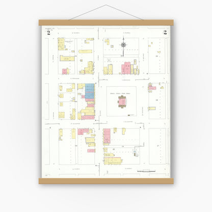 Old map wall art mockup — magnetic wood frame on white wall — Sanborn Fire Insurance Map from Seminole, Gaines County, Texas (1941), Sheet #0002