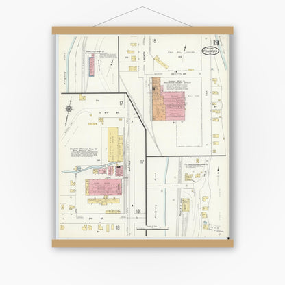 Old map wall art mockup — magnetic wood frame on white wall — Sanborn Fire Insurance Map from Franklin, Venango County, Pennsylvania (1912), Sheet #0019