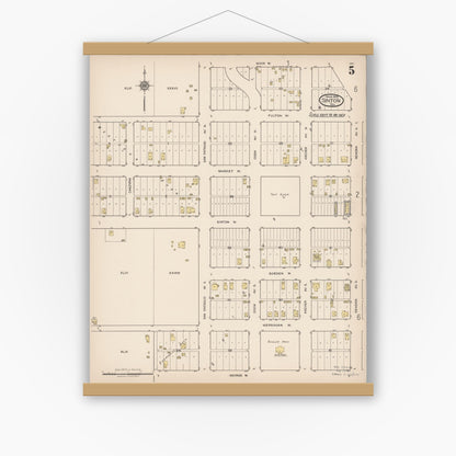 Old map wall art mockup — magnetic wood frame on white wall — Sanborn Fire Insurance Map from Sinton, San Patricio County, Texas (1922), Sheet #0005