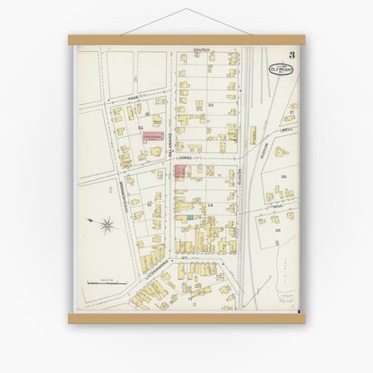 Old map wall art mockup — magnetic wood frame on white wall — Sanborn Fire Insurance Map from Olyphant, Lackawanna County, Pennsylvania (1893), Sheet #0003