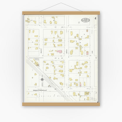 Old map wall art mockup — magnetic wood frame on white wall — Sanborn Fire Insurance Map from Sauk Centre, Stearns County, Minnesota (1909), Sheet #0004