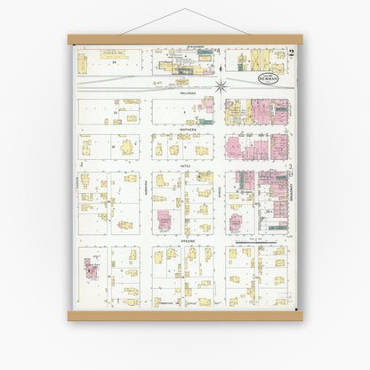 Old map wall art mockup — magnetic wood frame on white wall — Sanborn Fire Insurance Map from Newman, Douglas County, Illinois (1909), Sheet #0002