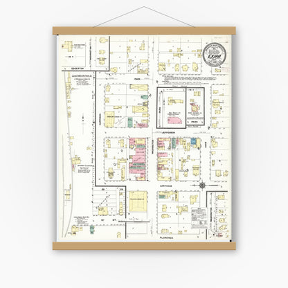 Old map wall art mockup — magnetic wood frame on white wall — Sanborn Fire Insurance Map from Exira, Audubon County, Iowa (1909), Sheet #0001