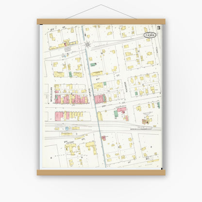 Old map wall art mockup — magnetic wood frame on white wall — Sanborn Fire Insurance Map from Tama, Tama County, Iowa (1894), Sheet #0003