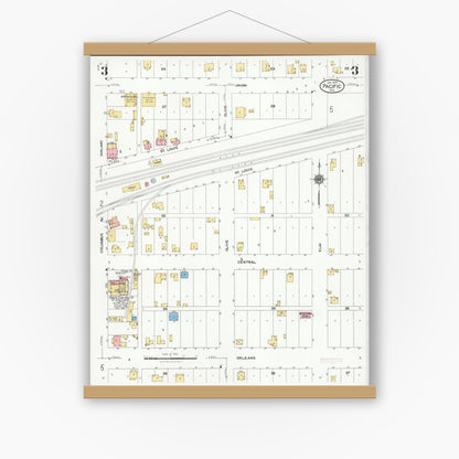 Old map wall art mockup — magnetic wood frame on white wall — Sanborn Fire Insurance Map from Pacific, Franklin County, Missouri (1929), Sheet #0003