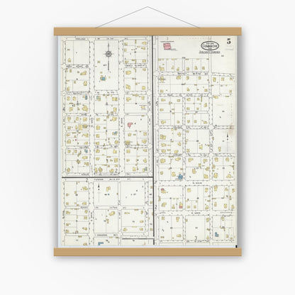 Old map wall art mockup — magnetic wood frame on white wall — Sanborn Fire Insurance Map from Comanche, Comanche County, Texas (1915), Sheet #0005