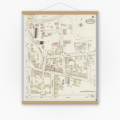 Old map wall art mockup — magnetic wood frame on white wall — Sanborn Fire Insurance Map from Nanticoke, Luzerne County, Pennsylvania (1888), Sheet #0002